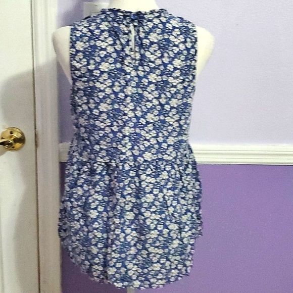 Rachel Zoe Blue Ditsy Floral Modest Flowy Sleeveless Top - Picture 6 of 10